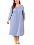SHOWMALL Women's Plus Size Nightgown with Pockets Soft 3/4 Sleeve Pleated Crew Neck Sleep Dress Loose Lounge Sleepwear