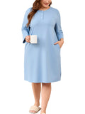 SHOWMALL Women's Plus Size 3/4 Sleeve Nightgown with Pockets Soft Henley Neck Sleep Dress Loose Lounge Sleepwear