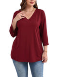SHOWMALL Plus Size Tops for Women 3/4 Sleeve V Neck Tunic Tops Dressy Casual Blouses Shirts