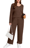 SHOWMALL Women's Plus Size 2 Piece Comfy Outfit Set – Long Sleeve Lounge Set Ribbed Knit Top and Pants, Perfect for Sleepwear or Daily Casual Wear