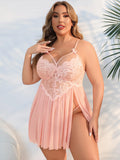 Womens Plus Size Lingerie Lace Sexy Strap Chemise Sleepwear V-Neck Nightdress