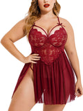 Womens Plus Size Lingerie Lace Sexy Strap Chemise Sleepwear V-Neck Nightdress