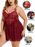 Womens Plus Size Lingerie Lace Sexy Strap Chemise Sleepwear V-Neck Nightdress