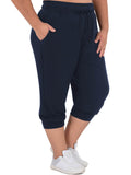 SHOWMALL Plus Size Capri Pants for Women Workout Relaxed Joggers Pants with Drawstring Pockets