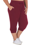SHOWMALL Plus Size Capri Pants for Women Workout Relaxed Joggers Pants with Drawstring Pockets