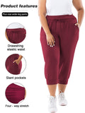 Womens Plus Size Joggers Pants Casual Active Capri Sweatpants with Drawstring Pockets