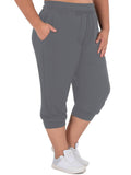 SHOWMALL Plus Size Capri Pants for Women Workout Relaxed Joggers Pants with Drawstring Pockets