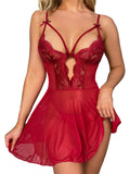 SHOWMALL Women's Lingerie Lace Babydoll Nightdress, Adjustable Strap Cutout Chemise Sleepwear, Sexy V Neck Sheer Mesh Nightgown