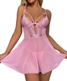SHOWMALL Women's Lingerie Lace Babydoll Nightdress, Adjustable Strap Cutout Chemise Sleepwear, Sexy V Neck Sheer Mesh Nightgown