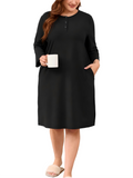 SHOWMALL Women's Plus Size 3/4 Sleeve Nightgown with Pockets Soft Henley Neck Sleep Dress Loose Lounge Sleepwear