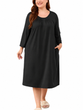 SHOWMALL Women's Plus Size Nightgown with Pockets Soft 3/4 Sleeve Pleated Crew Neck Sleep Dress Loose Lounge Sleepwear