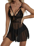 SHOWMALL Women's Lingerie Lace Babydoll Nightdress, Adjustable Strap Cutout Chemise Sleepwear, Sexy V Neck Sheer Mesh Nightgown
