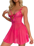 SHOWMALL Women's Lingerie Lace Babydoll Nightdress, Adjustable Strap Cutout Chemise Sleepwear, Sexy V Neck Sheer Mesh Nightgown