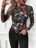 Chiclily Lace Top with Long Sleeves Stand Collar Floral Sexy Mesh See Through Shirts Blouse Ideal for Parties and Clubs