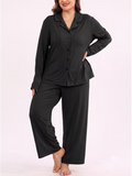 SHOWMALL Womens Plus Size 2 Piece Pajamas Sets, Long Sleeve Button Down Top and Long Pant with Pockets