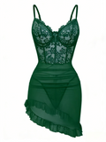 SHOWMALL Women's Lingerie Lace Nightdress Strap Chemise Underwire Bodysuit Sexy V Neck Sleepwear