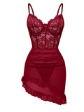 SHOWMALL Women's Lingerie Lace Nightdress Strap Chemise Underwire Bodysuit Sexy V Neck Sleepwear