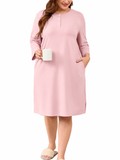SHOWMALL Women's Plus Size 3/4 Sleeve Nightgown with Pockets Soft Henley Neck Sleep Dress Loose Lounge Sleepwear