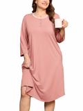 SHOWMALL Women's Plus Size Nightgowns Comfy 3/4 Sleeve Sleepwear Casual Loungewear with Pockets