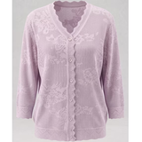 Chiclily Women's Cropped Cardigan Sweaters 3/4 Sleeve Button Down Crochet Textured Shrug Tops