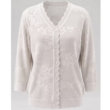 Chiclily Women's Cropped Cardigan Sweaters 3/4 Sleeve Button Down Crochet Textured Shrug Tops