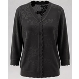 Chiclily Women's Cropped Cardigan Sweaters 3/4 Sleeve Button Down Crochet Textured Shrug Tops