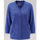 Chiclily Women's Cropped Cardigan Sweaters 3/4 Sleeve Button Down Crochet Textured Shrug Tops