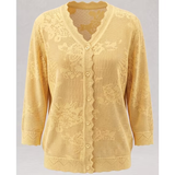 Chiclily Women's Cropped Cardigan Sweaters 3/4 Sleeve Button Down Crochet Textured Shrug Tops