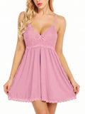 SHOWMALL 2-Piece Lingerie for Women Sexy Lace V Neck Nightwear Spaghetti Strap Nightgown Babydoll Chemise Set with Thong