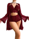 SHOWMALL Women Lingerie Sexy Babydoll Set Lace Chemise Nightgown, 3-Piece Lingerie with Robe