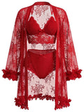 SHOWMALL Women Lingerie Sexy Babydoll Set Lace Chemise Nightgown, 3-Piece Lingerie with Robe