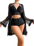 SHOWMALL Women Lingerie Sexy Babydoll Set Lace Chemise Nightgown, 3-Piece Lingerie with Robe