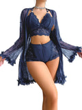 SHOWMALL Women Lingerie Sexy Babydoll Set Lace Chemise Nightgown, 3-Piece Lingerie with Robe