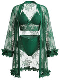 SHOWMALL Women Lingerie Sexy Babydoll Set Lace Chemise Nightgown, 3-Piece Lingerie with Robe
