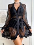 SHOWMALL Women Lingerie Sexy Babydoll Set Lace Chemise Nightgown, 3-Piece Lingerie with Robe