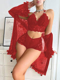SHOWMALL Women Lingerie Sexy Babydoll Set Lace Chemise Nightgown, 3-Piece Lingerie with Robe