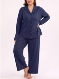 SHOWMALL Womens Plus Size 2 Piece Pajamas Sets, Long Sleeve Button Down Top and Long Pant with Pockets