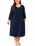 SHOWMALL Women's Plus Size Nightgown with Pockets Soft 3/4 Sleeve Pleated Crew Neck Sleep Dress Loose Lounge Sleepwear