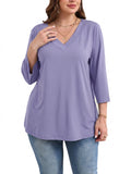 SHOWMALL Plus Size Tops for Women 3/4 Sleeve V Neck Tunic Tops Dressy Casual Blouses Shirts