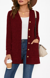 SHOWMALL Women's Long Sleeve Open Front Cardigan Button Down Ribbed Knit