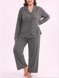 SHOWMALL Womens Plus Size 2 Piece Pajamas Sets, Long Sleeve Button Down Top and Long Pant with Pockets