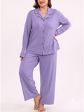 SHOWMALL Womens Plus Size 2 Piece Pajamas Sets, Long Sleeve Button Down Top and Long Pant with Pockets
