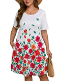 SHOWMALL Women's Plus Summer Dresses Short Sleeves Casual Midi Dress with Pockets