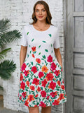 SHOWMALL Women's Plus Summer Dresses Short Sleeves Casual Midi Dress with Pockets