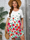 SHOWMALL Women's Plus Summer Dresses Short Sleeves Casual Midi Dress with Pockets