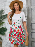 SHOWMALL Women's Plus Summer Dresses Short Sleeves Casual Midi Dress with Pockets
