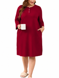 SHOWMALL Women's Plus Size 3/4 Sleeve Nightgown with Pockets Soft Henley Neck Sleep Dress Loose Lounge Sleepwear
