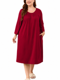 SHOWMALL Women's Plus Size Nightgown with Pockets Soft 3/4 Sleeve Pleated Crew Neck Sleep Dress Loose Lounge Sleepwear