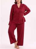 SHOWMALL Womens Plus Size 2 Piece Pajamas Sets, Long Sleeve Button Down Top and Long Pant with Pockets