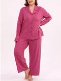 SHOWMALL Womens Plus Size 2 Piece Pajamas Sets, Long Sleeve Button Down Top and Long Pant with Pockets